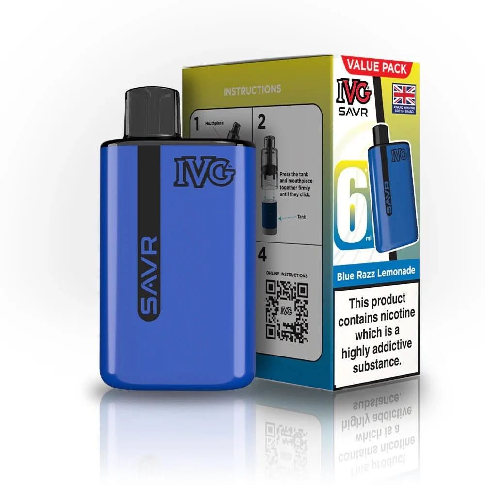 IVG SAVR 3000 Disposable Starter Vape Device - Pack of 5 - Eliquid Base - Blue Razz Lemonade